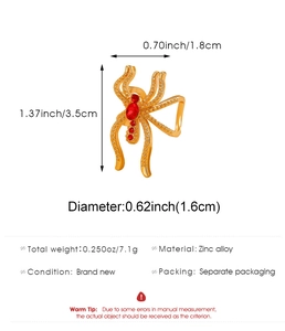 Spécifications de taille et de poids pour cette bague araignée rétro en cristal rouge
