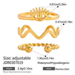 Lot de trois bagues œil porte-bonheur en acier inoxydable plaqué or 18 carats étanche