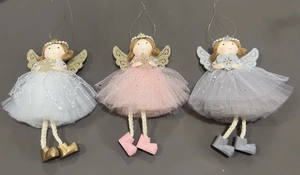 Three handmade Christmas angel girl ornaments with tulle skirts and sequin details
