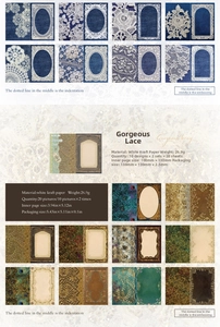 Detailed view of vintage lace and floral patterns on white kraft decorative paper sheets