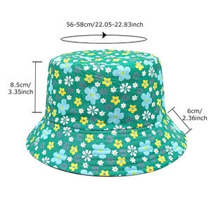 Floral reversible bucket hat with yellow and blue flowers for outdoor sun protection