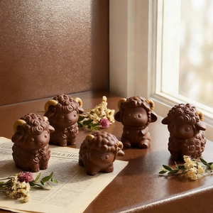 Five sheep resin figurines in various poses with detailed wool textures and home decor