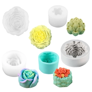 Silicone flower molds for DIY aromatherapy candles and resin crafts in various 3D shapes