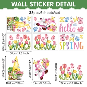 Lot de 38 stickers de fenêtre printaniers avec gnomes, fleurs et papillons pour décor vitres