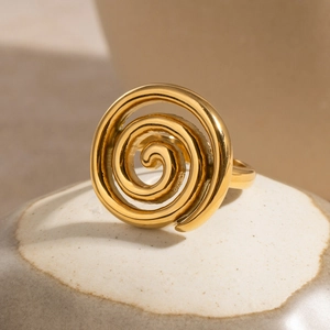 18K gold plated stainless steel spiral ring with a high-polished mirror finish