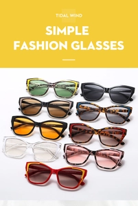 Cat eye sunglasses collection in nine colors featuring geometric frames and UV protection