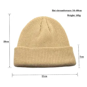 Thick solid color wool beanie hat for men and women showing dimensions 20x21x7cm
