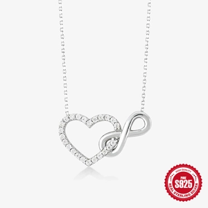 S925 sterling silver infinity heart necklace with sparkling zircon stone accents