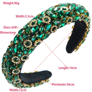 Green crystal sponge headband with luxury glass rhinestones and dimensions for party use