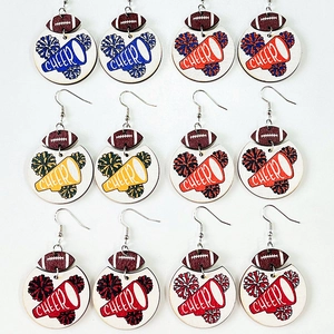 American Football Cheerleading Wood Dangle Earrings Printed Lightweight Sports Game Day Jewelry For Women Girls