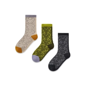 Three pairs of retro cotton socks with Damascus floral patterns in assorted colors