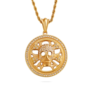Skull Pendant Necklace Stainless Steel 18K Gold Plated Iced Out Rhinestone Hip Hop Jewelry For Men Punk Style