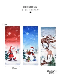 Three festive Christmas wine bottle bags with Santa, snowman and deer prints, 32x13cm size