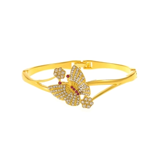 Bracciale a farfalla retrò con cristalli bianchi e rossi in stile vintage placcato oro