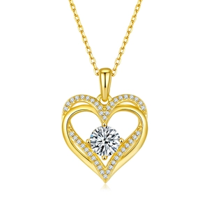 Collier double cœur en argent S925 plaqué or avec moissanite 1,2ct et pavé de zircons