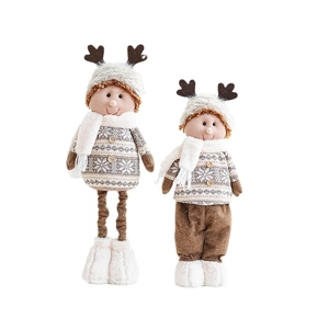 Christmas plush dolls set with retractable legs and reindeer antlers for holiday decor