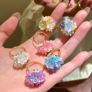 Colorful Flower Open Ring Resin Petal Handmade Style Adjustable Floral Finger Jewelry Sweet Vacation Accessory For Women