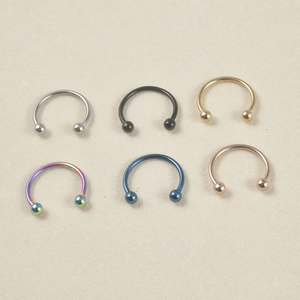Set of 6 stainless steel U-shaped piercing rings in silver, gold, black and rainbow colors