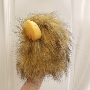Funny lion mane pet headwear for cats and small dogs in soft brown faux fur material