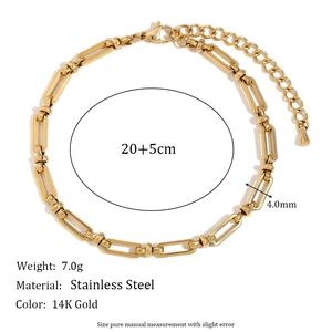 14K gold-plated stainless steel paperclip chain anklet with secure cross clasp for women