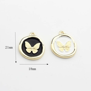 Elegance round butterfly pendants with enamel finish and gold frame size 21x18mm