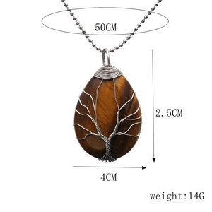 Teardrop tiger eye stone tree of life pendant with 50cm chain and 4cm width detail