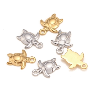 Golden and silver stainless steel 3D sea turtle charms for DIY jewelry making