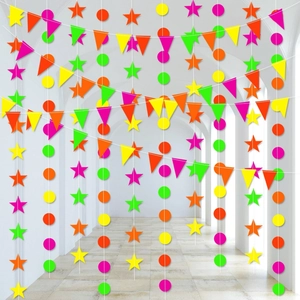 Guirlande Papier Néon Fluorescente Étoile Cercle Triangle Banderole Anniversaire Mariage Fête Décoration Suspendue Glow Party