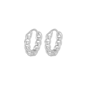 S925 sterling silver chain link hoop earrings with a polished metallic finish