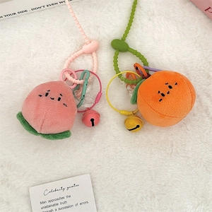 Süße Obst Plüsch-Anhänger mit Pfirsich und Orange Motiven, Spiralkordel und Glöckchen