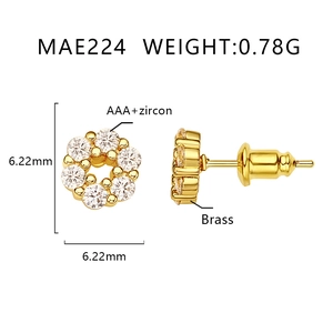 Flower Stud Earrings Brass AAA Zircon Circle Wreath 18K Gold Plated Minimalist Fashion Jewelry For Women