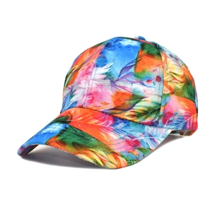 Detail of vibrant tie-dye pattern on a classic six-panel baseball cap for outdoor wear