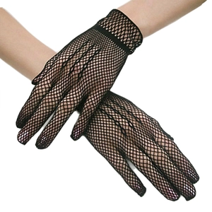 Elegant black fishnet mesh bridal gloves with diamond pattern for parties and weddings