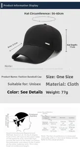 Size chart showing baseball cap dimensions with 8.5cm brim and 56-60cm adjustable circumference