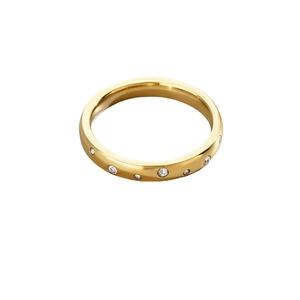 Minimalist gold-plated stainless steel ring with micro-pave round zircon stones