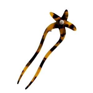Minimalist tortoiseshell acetate starfish hair fork with double prongs for bun styling