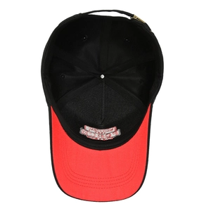 Classic black and red large baseball cap interior with reinforced five-panel structure