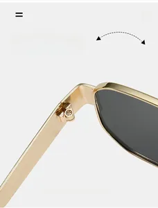 Detailed close-up of durable golden metal hinges on vintage polygonal sunglasses