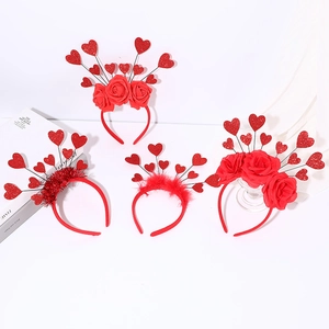 Valentine's Day Red Heart Headband And Heart Shaped Sunglasses Sequin Feather Glitter Party Hair Accessories