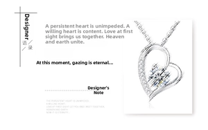 Macro shot of S925 sterling silver heart necklace with zircon pendant and double layers