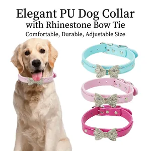 Collare Per Animali Domestici Con Papillon Di Strass Pelle PU Fibbia Regolabile Per Piccoli Cani Gatti