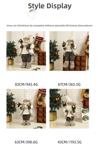 Detail of four different sizes of Nordic style plush Santa Claus dolls in knit outfits
