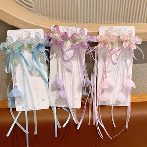 Ancient style floral hair clips with tassels for girls in blue, purple and pink