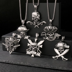 Skull Pendant Pirate Anchor Cross Swords Necklace Stainless Steel Punk Rock Vintage Gothic Jewelry Men Accessory