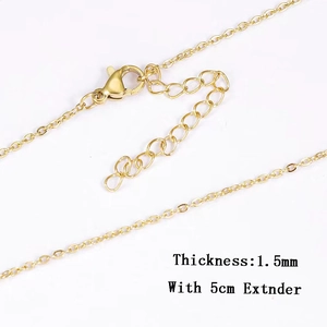 18K gold plated 1.5mm stainless steel cable chain necklace with 5cm extender