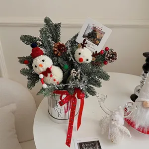 Boîte Cadeau Ronde De Noël Finition Miroir Métal Seau À Fleurs Motif Flocon De Neige Emballage De Cadeau Décoratif