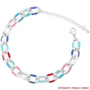 Detail view of colorful enamel cuban link bracelet with dimensions 9mm width and 195mm length