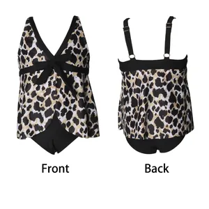 Girls Swimwear Tankini Tropical Floral Leopard Print High Waisted Bathing Suit Nylon Top And Bottom