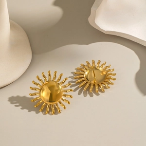 Boucles d'oreilles soleil en or 18 carats poli au design minimaliste français vintage