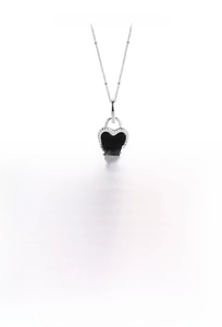 Detail view of S925 sterling silver heart necklace showing 14mm by 17mm pendant size